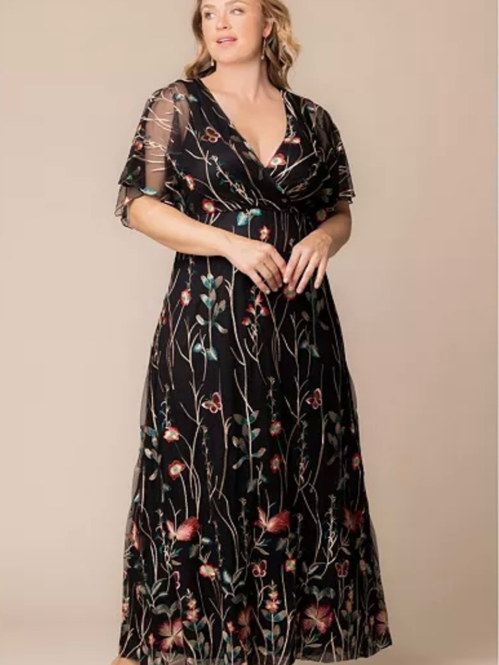 Kiyonna women’s elegance evening gown. NWT plus size. Black floral embroidered.